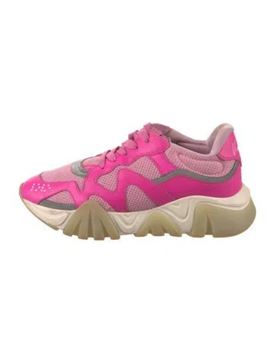 Pre-owned Versace Leather Colorblock Pattern Chunky Sneakers In Pink