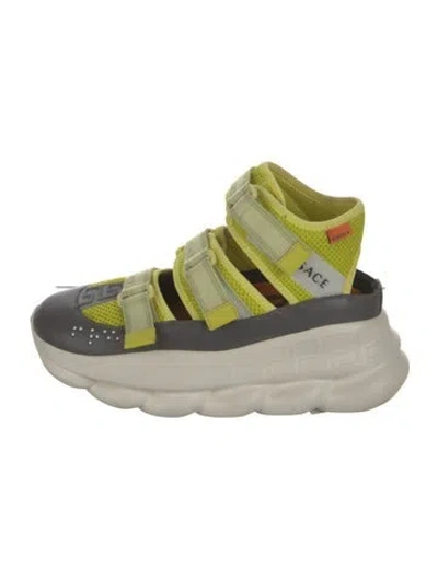 Pre-owned Versace Leather Colorblock Pattern Chunky Sneakers In Yellow