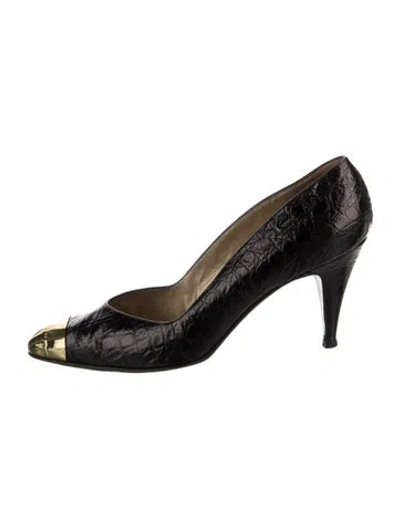 Pre-owned Versace Leather Colorblock Pattern Pumps In Black