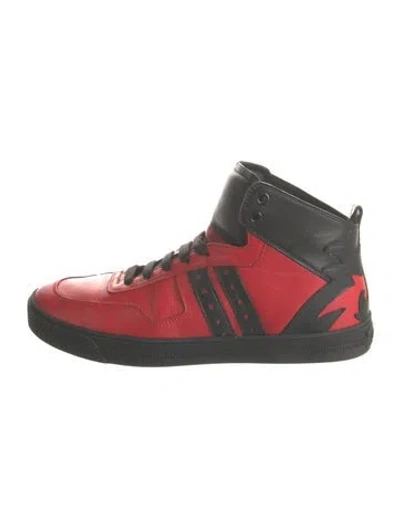 Pre-owned Versace Leather Colorblock Pattern Sneakers In Red