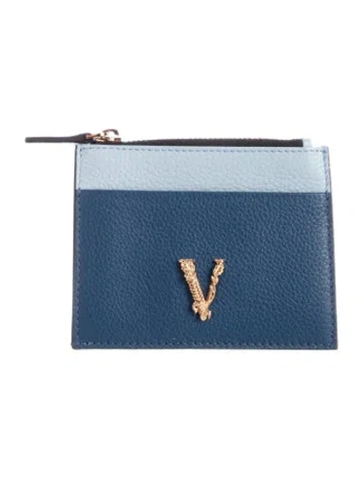 Pre-owned Versace Leather Colorblock Pattern Wallet W/ Tags In Blue