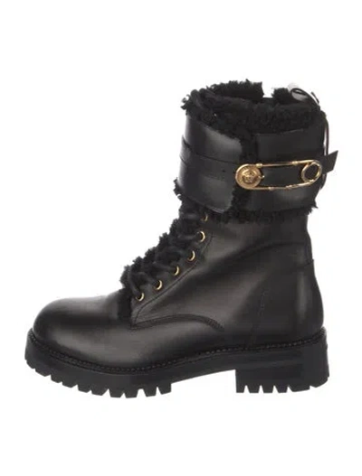 Pre-owned Versace Leather Combat Boots In Black