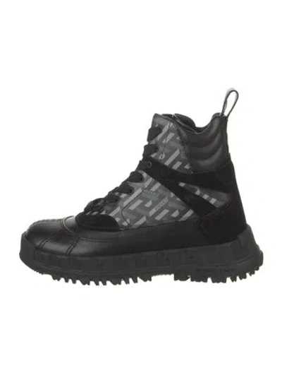 Pre-owned Versace Leather Combat Boots In Black