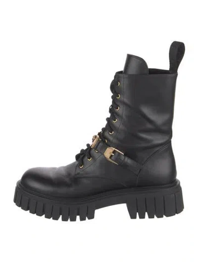 Pre-owned Versace Leather Combat Boots In Black