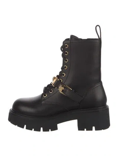 Pre-owned Versace Leather Combat Boots In Black