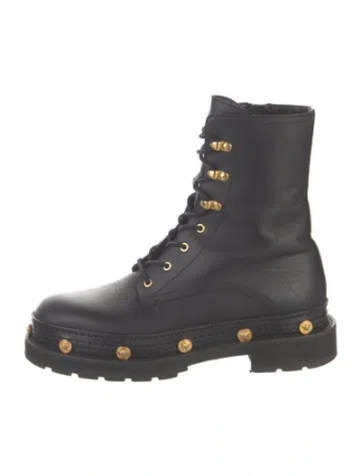 Pre-owned Versace Leather Combat Boots In Black