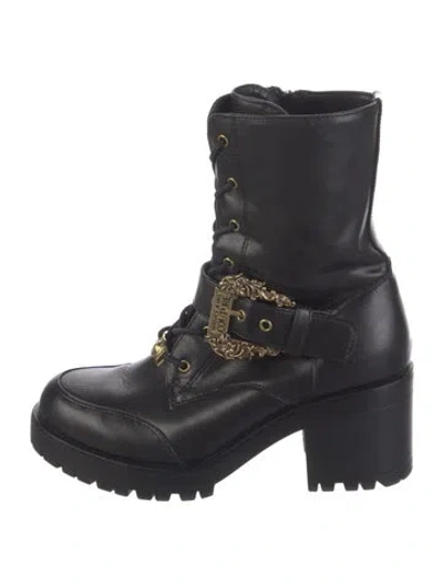 Pre-owned Versace Leather Combat Boots In Black
