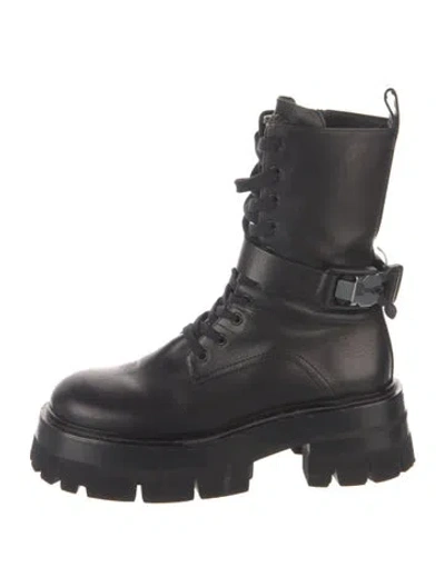 Pre-owned Versace Leather Combat Boots In Black
