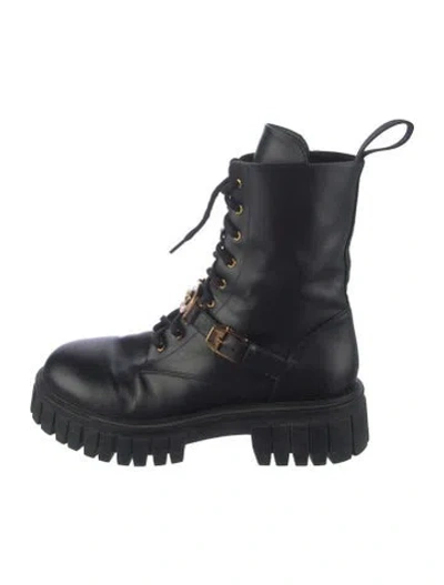 Pre-owned Versace Leather Combat Boots In Black