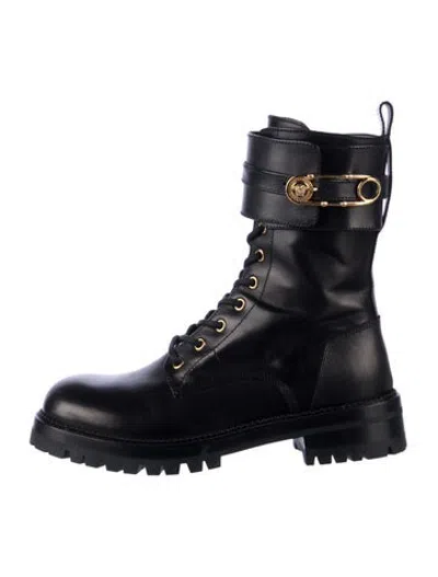 Pre-owned Versace Leather Combat Boots In Black