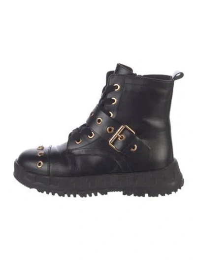 Pre-owned Versace Leather Combat Boots In Blue