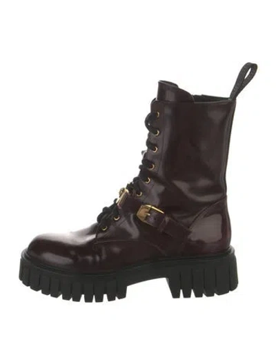Pre-owned Versace Leather Combat Boots In Brown