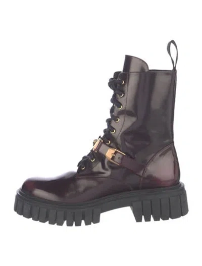 Pre-owned Versace Leather Combat Boots In Brown