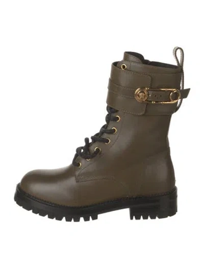Pre-owned Versace Leather Combat Boots In Green