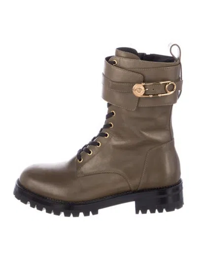 Pre-owned Versace Leather Combat Boots In Green