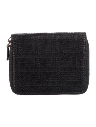 Pre-owned Versace Leather Compact Wallet In Black