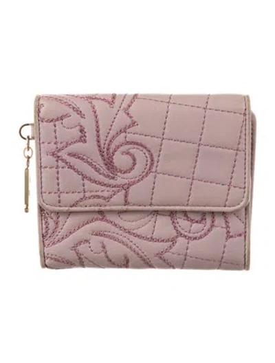 Pre-owned Versace Leather Compact Wallet In Pink