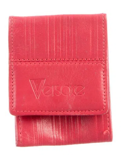 Pre-owned Versace Leather Compact Wallet In Red