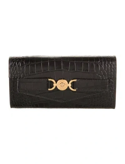 Pre-owned Versace Leather Continental Wallet In Black