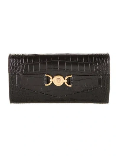 Pre-owned Versace Leather Continental Wallet In Black