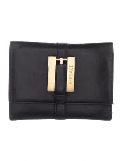 Pre-owned Versace Leather Continental Wallet In Black