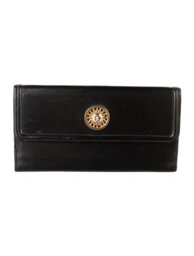 Pre-owned Versace Leather Continental Wallet In Black