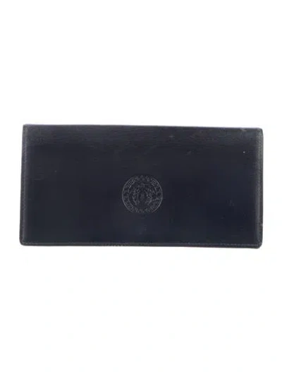 Pre-owned Versace Leather Continental Wallet In Black