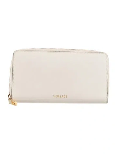 Pre-owned Versace Leather Continental Wallet In Neutral
