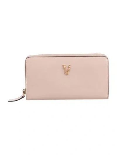 Pre-owned Versace Leather Continental Wallet In Pink