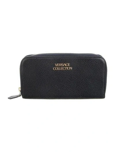 Pre-owned Versace Leather Continental Wallet W/ Tags In Blue