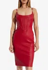 Versace Leather Corset Long Dress In Red