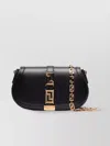 Versace Leather Greca Goddess Shoulder Bag With Golden Details In Black