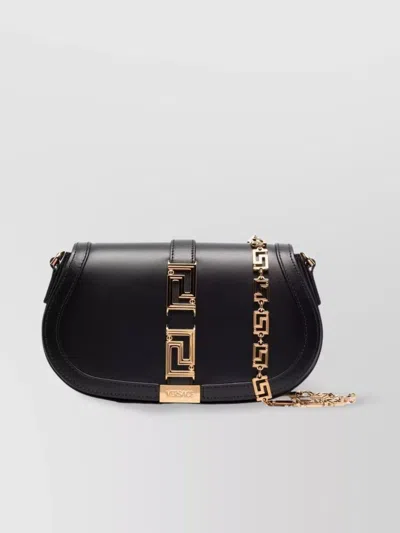 Versace Leather Crossbody Bag Chain Strap In Black