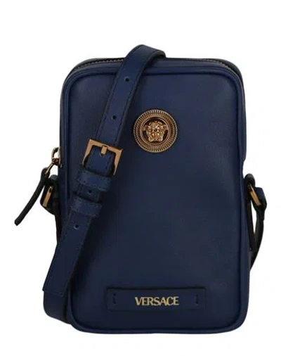 Versace Leather Crossbody Bag Man Cross-body Bag Blue Size - Calfskin