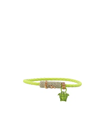Versace Leather Crystal-embellished Bracelet In Green