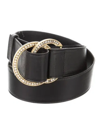 Pre-owned Versace Leather Crystal Embellishments Belt In Black