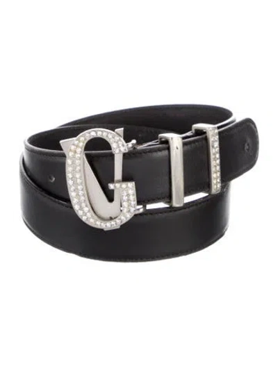 Pre-owned Versace Leather Crystal Embellishments Belt Kit In Black