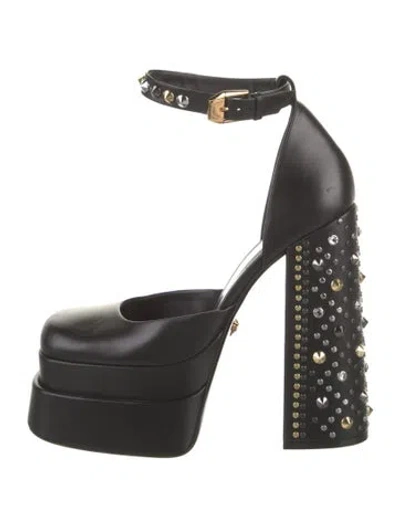 Pre-owned Versace Leather Crystal Embellishments D'orsay Pumps In Multi