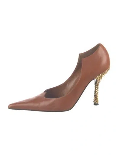 Pre-owned Versace Leather Crystal Embellishments Pumps In Brown
