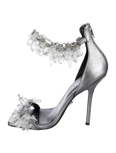 Pre-owned Versace Leather Crystal Embellishments Sandals