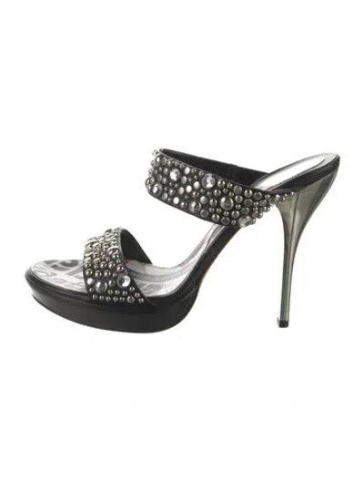 Pre-owned Versace Leather Crystal Embellishments Slides In Multi