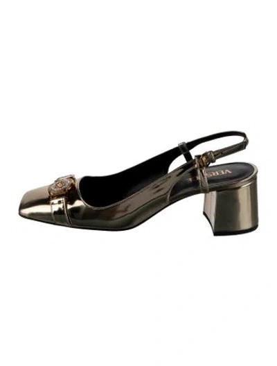 Pre-owned Versace Leather Crystal Embellishments Slingback Pumps