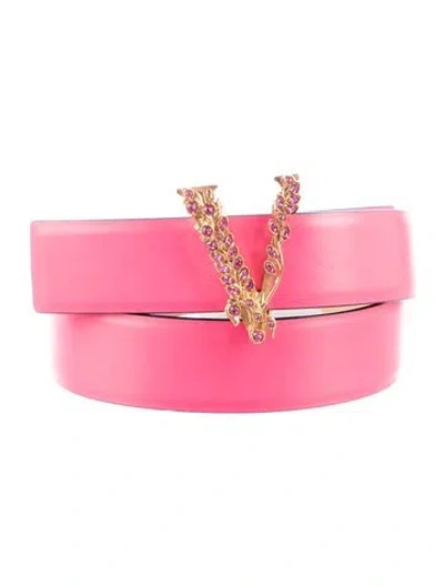 Pre-owned Versace Leather Crystal Embellishments Waist Belt In Pink