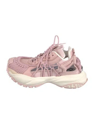 Pre-owned Versace Leather Cutout Accent Chunky Sneakers In Pink