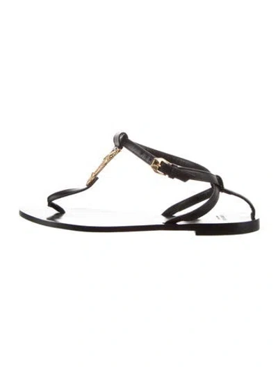 Pre-owned Versace Leather Cutout Accent T-strap Sandals In Brown