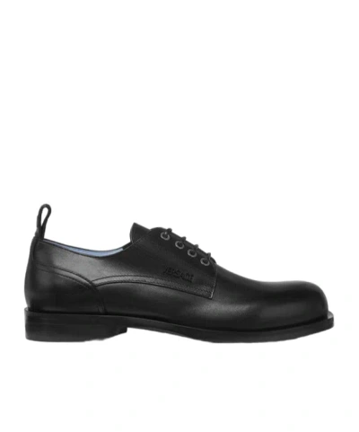 Versace Leather Derby Shoes In Black