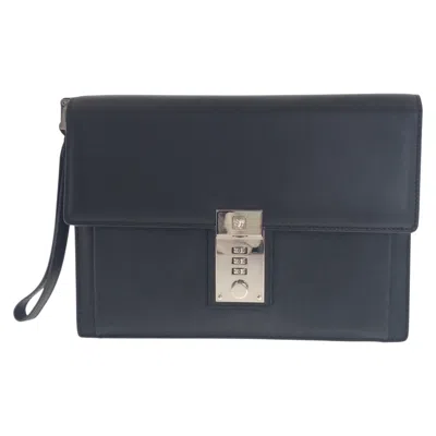 Versace Leather Dial Lock Clutch In Black