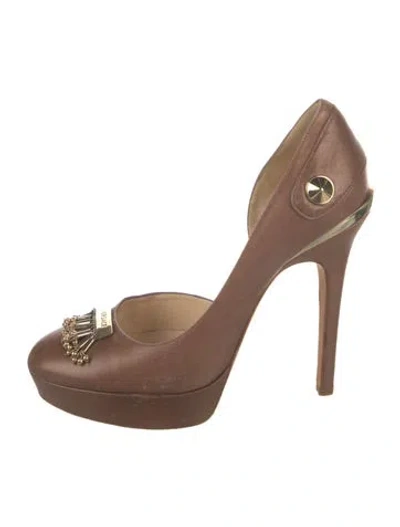 Pre-owned Versace Leather D'orsay Pumps In Brown