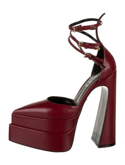 Pre-owned Versace Leather D'orsay Pumps In Burgundy