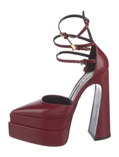 Pre-owned Versace Leather D'orsay Pumps In Burgundy